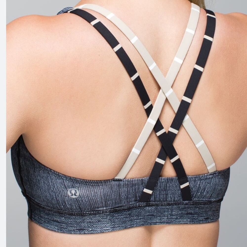 LULULEMON Energy Bra Black Dune Stripe Double Criss cross Straps size 6